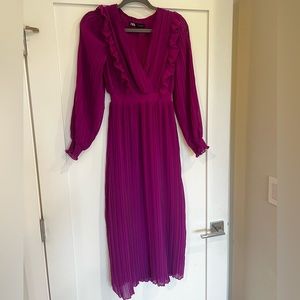 Zara Purple Plisse Midi Dress